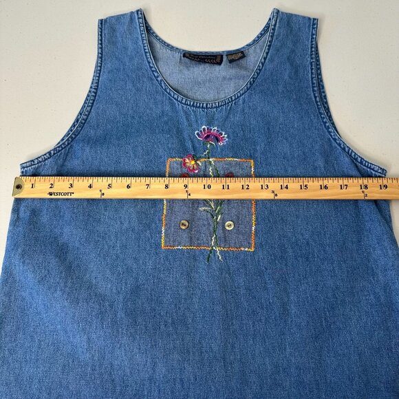 Vintage New Direction Denim Maxi Dress Small Floral Embroidered 2 piece - Picture 8 of 14
